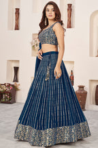 Blue Georgette Embroidered Lehenga Choli with Zari and Sequins
