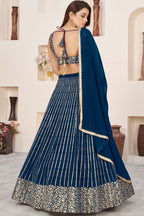 Blue Georgette Embroidered Lehenga Choli with Zari and Sequins
