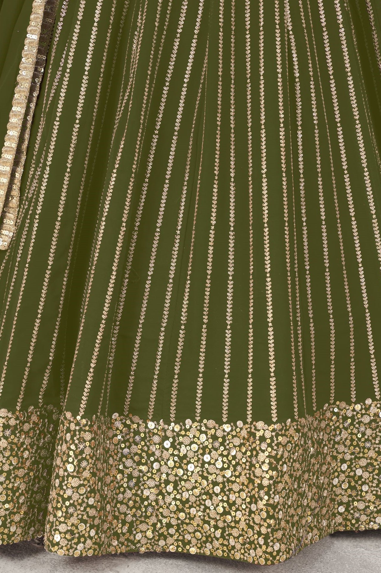 Olive Georgette Embroidered Lehenga with Zari and Sequins