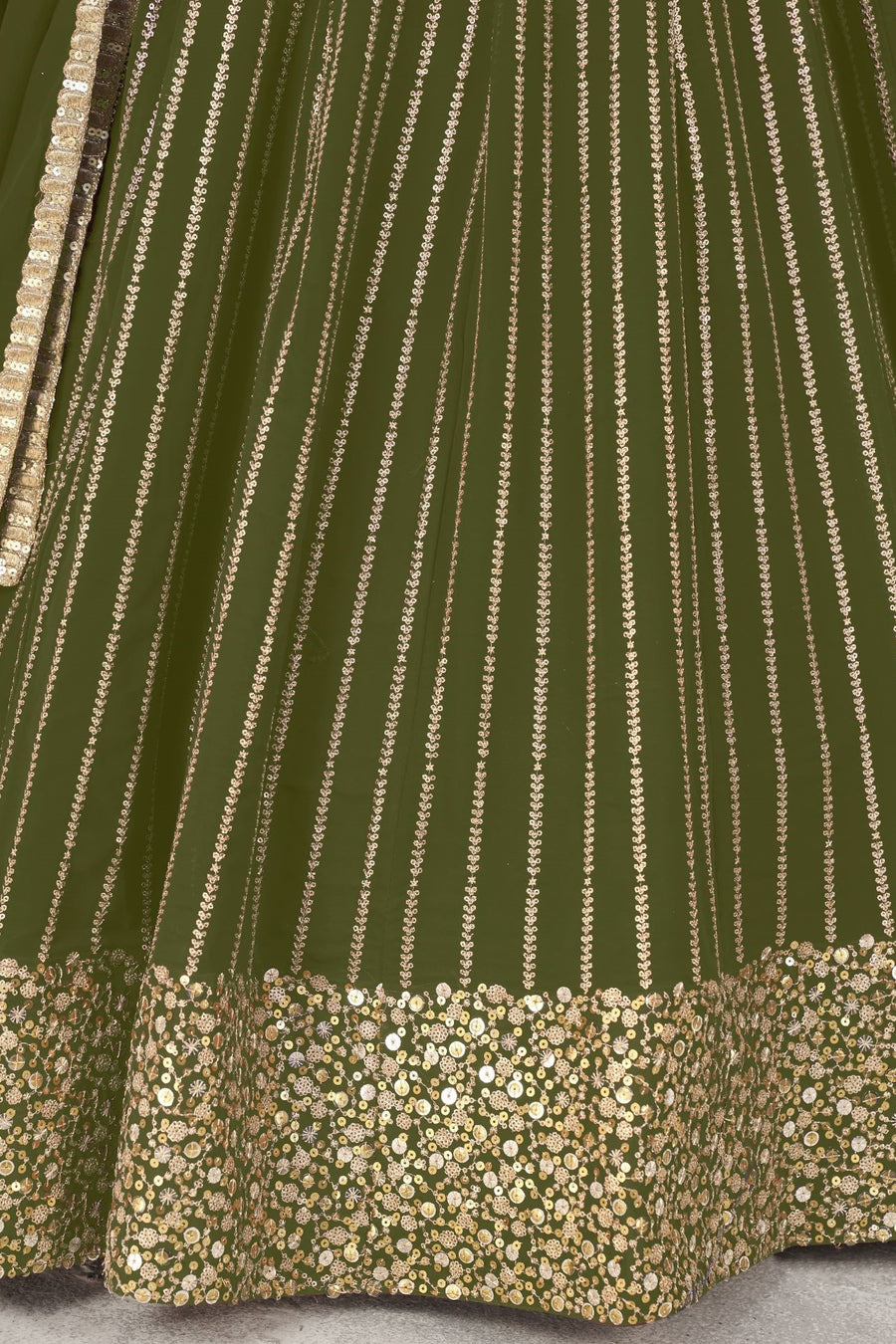 Olive Georgette Embroidered Lehenga with Zari and Sequins