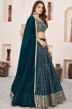 Teal Georgette Embroidered Lehenga with Zari and Sequins
