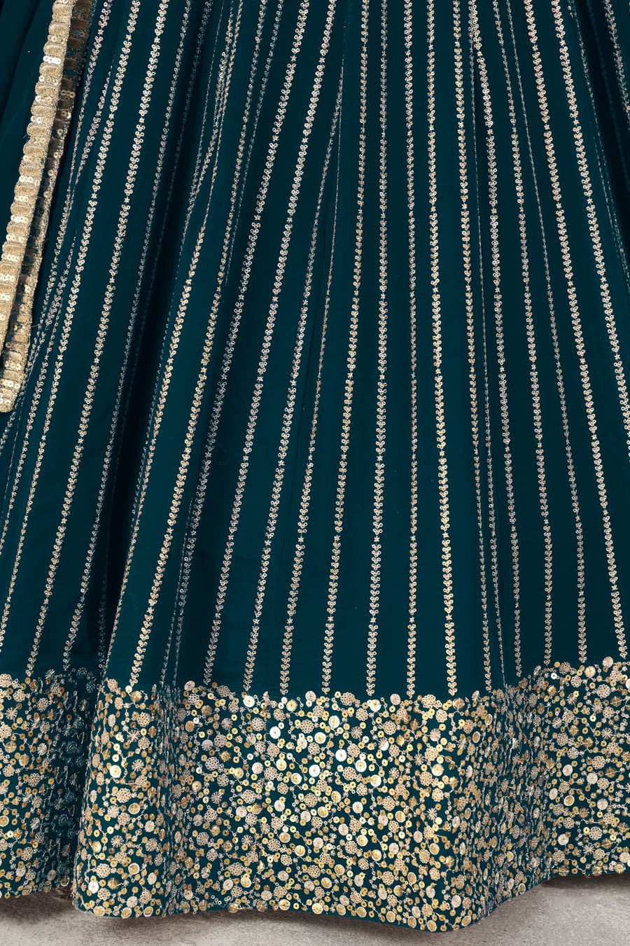 Teal Georgette Embroidered Lehenga with Zari and Sequins