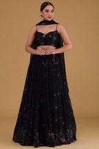 Black Georgette Lehenga Choli For Indian Festivals & Pakistani Weddings Dress - Sequence Embroidery Work, Zari Work
