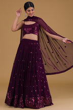 Wine Purple Georgette Lehenga Choli For Indian Festivals & Pakistani Weddings Dress - Sequence Embroidery Work, Zari Work