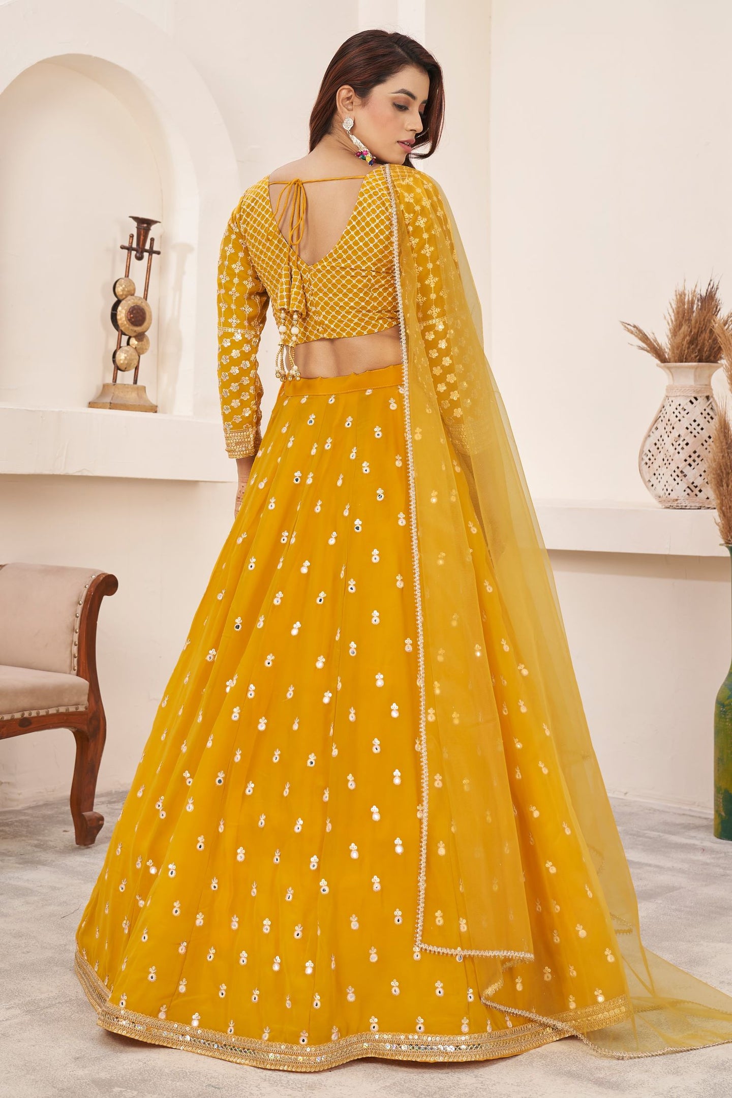 Yellow Georgette Lehenga Choli for Haldi Outfits for Guests