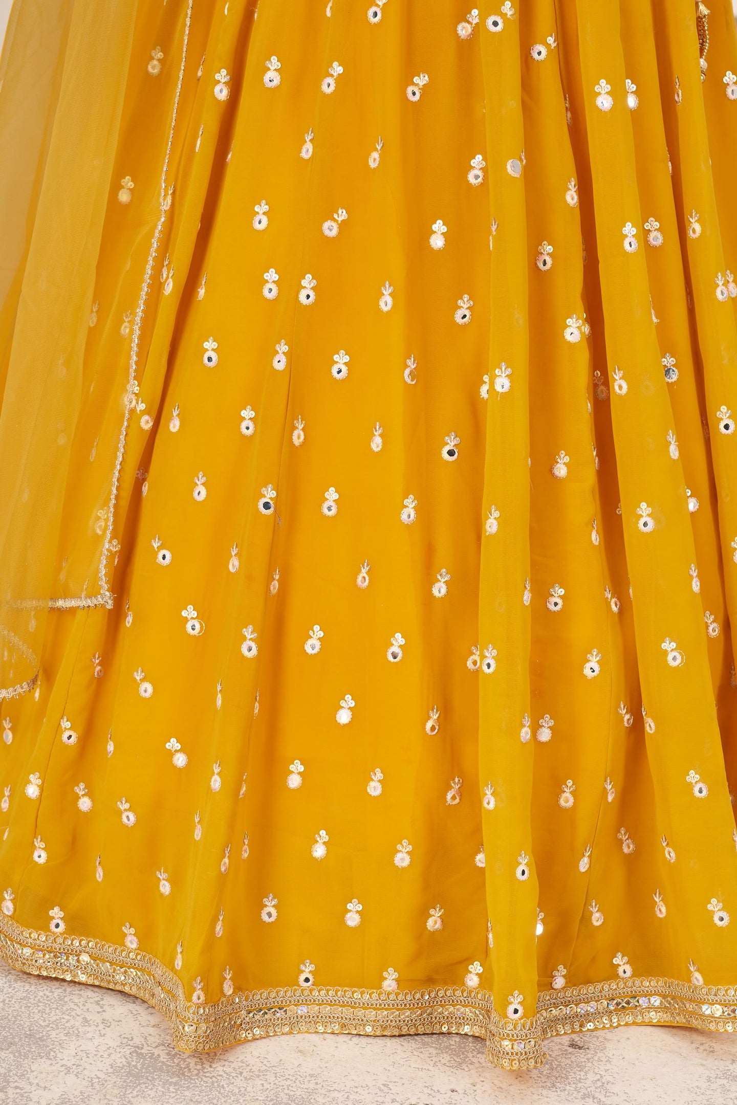 Yellow Georgette Lehenga Choli for Haldi Outfits for Guests