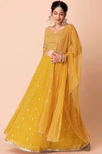 Yellow Georgette Lehenga Choli For Indian Festivals & Pakistani Weddings Dress - Sequence Embroidery Work, Zari Work