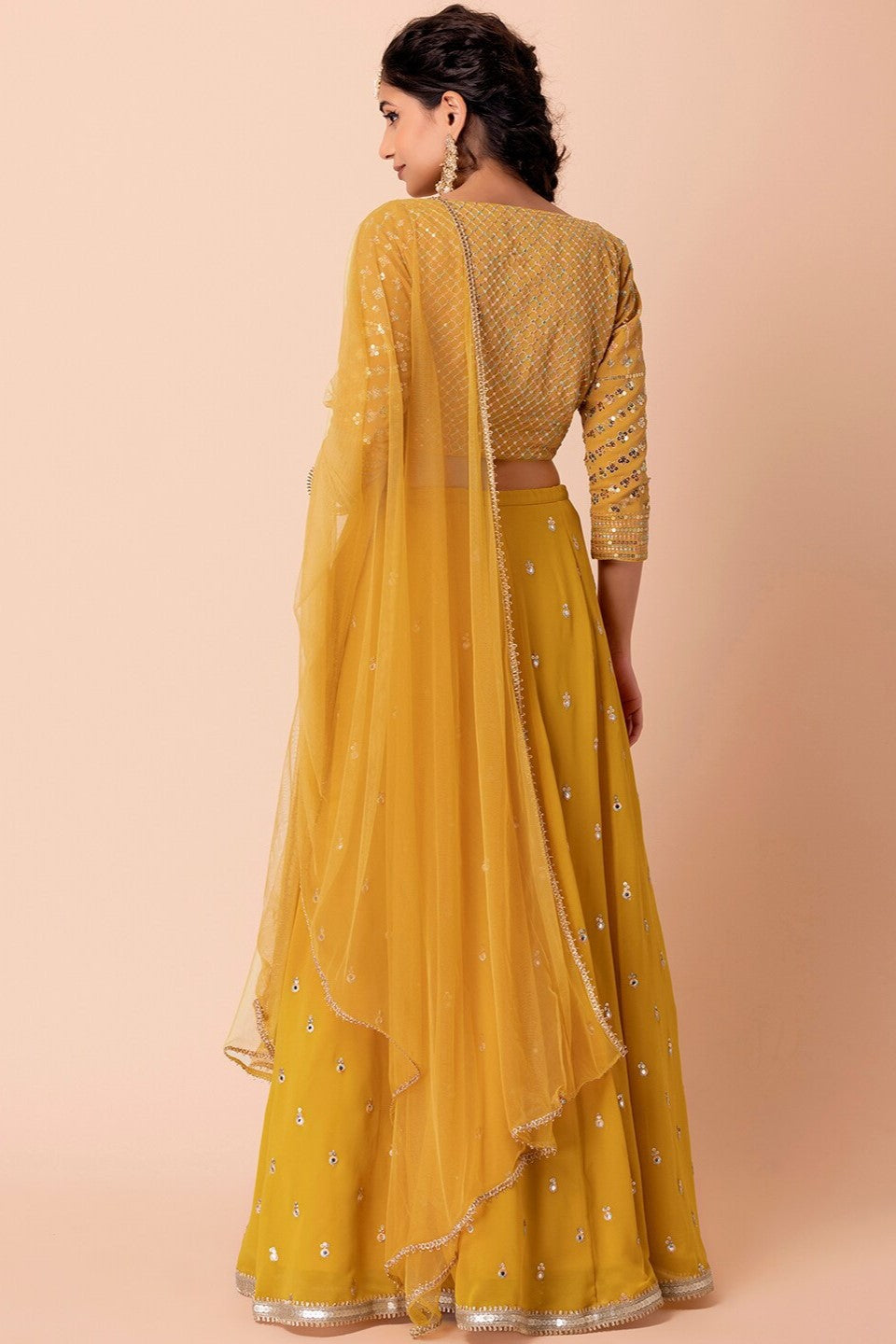 Yellow Georgette Lehenga Choli For Indian Festivals & Pakistani Weddings Dress - Sequence Embroidery Work, Zari Work
