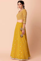 Yellow Georgette Lehenga Choli For Indian Festivals & Pakistani Weddings Dress - Sequence Embroidery Work, Zari Work