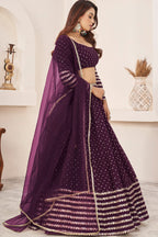 Plum Georgette Embroidered Lehenga Choli with Zari Work