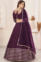 Plum Georgette Embroidered Lehenga Choli with Zari Work