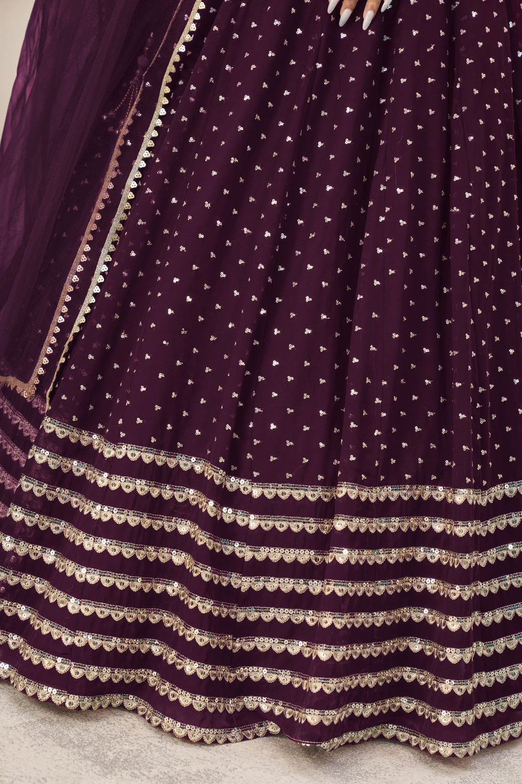 Plum Georgette Embroidered Lehenga Choli with Zari Work