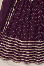 Plum Georgette Embroidered Lehenga Choli with Zari Work