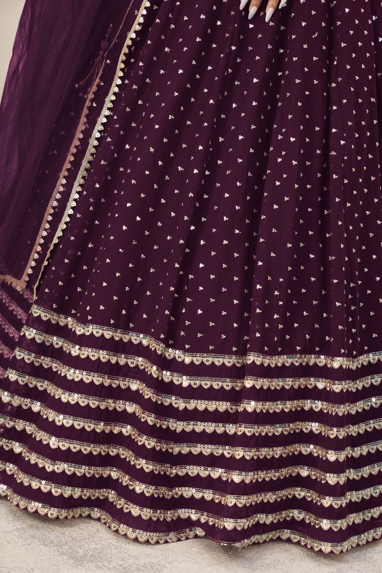 Plum Georgette Embroidered Lehenga Choli with Zari Work