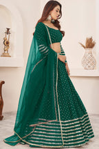 Green Georgette Embroidered Lehenga with Zari and Sequins Work