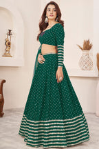 Green Georgette Embroidered Lehenga with Zari and Sequins Work
