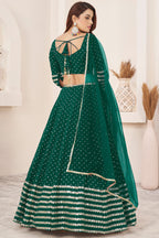 Green Georgette Embroidered Lehenga with Zari and Sequins Work