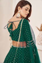 Green Georgette Embroidered Lehenga with Zari and Sequins Work