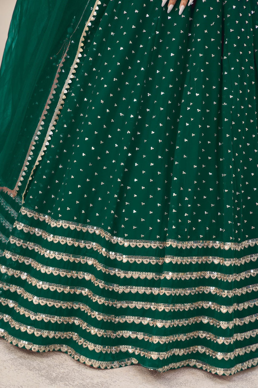 Green Georgette Embroidered Lehenga with Zari and Sequins Work