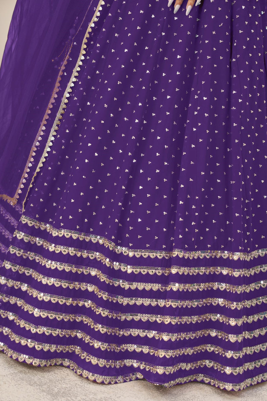 Violet Georgette Embroidered Lehenga Choli with Zari and Sequins Work
