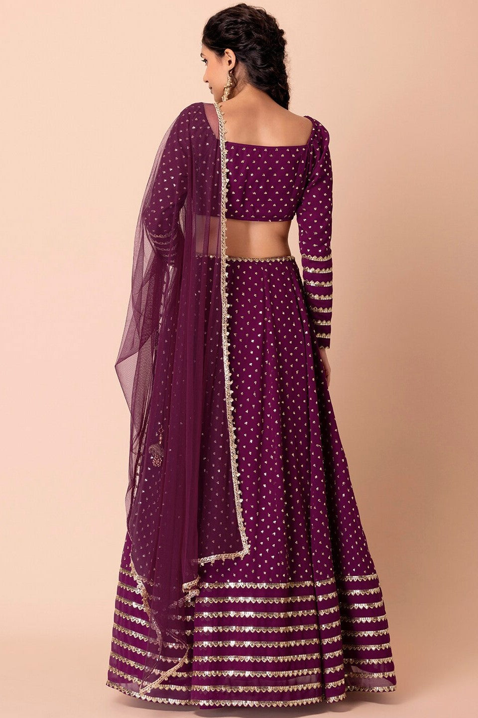 Wine Georgette Lehenga Choli For Indian Festivals & Pakistani Weddings Dress - Sequence Embroidery Work, Zari Work