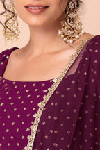 Wine Georgette Lehenga Choli For Indian Festivals & Pakistani Weddings Dress - Sequence Embroidery Work, Zari Work