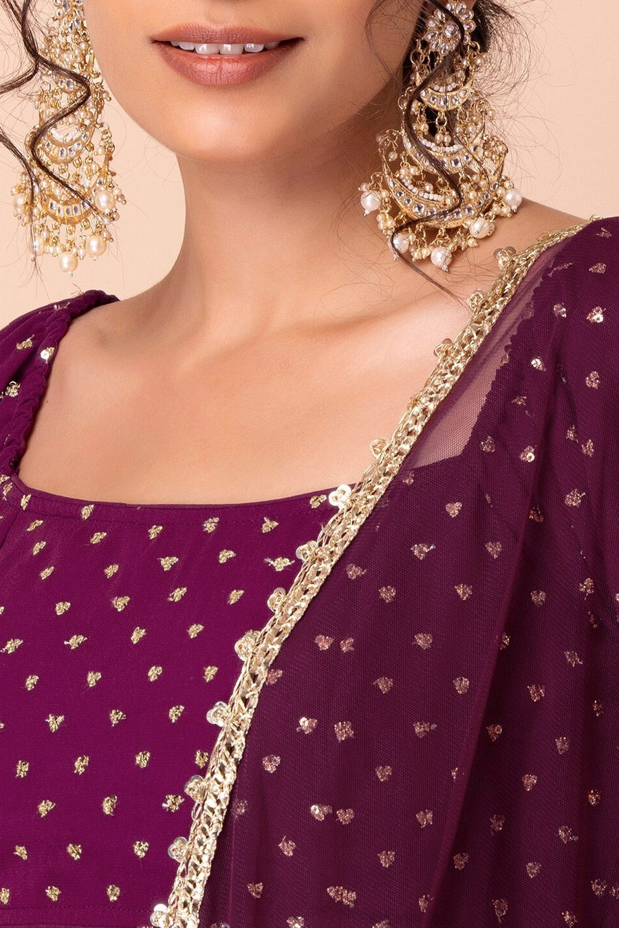 Wine Georgette Lehenga Choli For Indian Festivals & Pakistani Weddings Dress - Sequence Embroidery Work, Zari Work