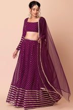 Wine Georgette Lehenga Choli For Indian Festivals & Pakistani Weddings Dress - Sequence Embroidery Work, Zari Work