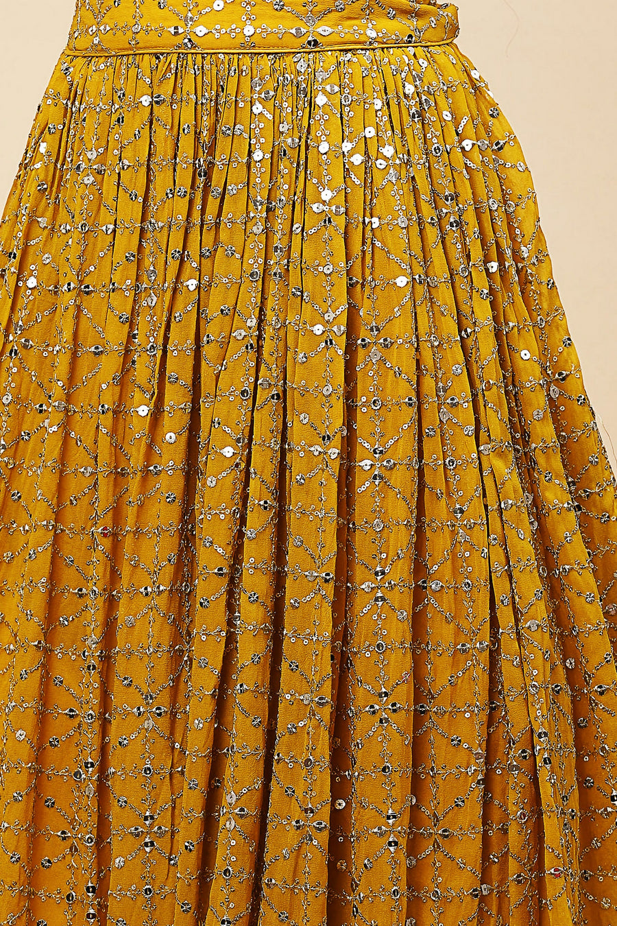 Yellow Pink Georgette Lehenga Choli For Indian & Pakistani Wedding Festival - Zari Work, Sequence Embroidery Work, Print Work