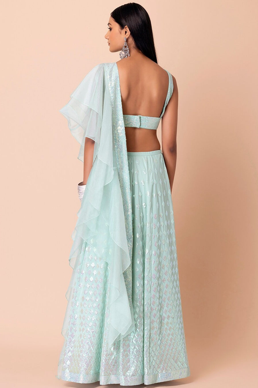 Light Blue Georgette Lehenga Choli For Indian Festivals & Pakistani Weddings Dress - Sequence Embroidery Work, Zari Work