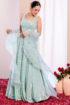 Light Blue Georgette Lehenga Choli For Indian Festivals & Pakistani Weddings Dress - Sequence Embroidery Work, Zari Work