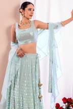 Light Blue Georgette Lehenga Choli For Indian Festivals & Pakistani Weddings Dress - Sequence Embroidery Work, Zari Work