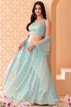 Light Blue Georgette Lehenga Choli For Indian Festivals & Pakistani Weddings Dress - Sequence Embroidery Work, Zari Work