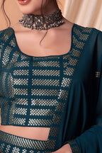 Teal Georgette Lehenga Choli with Thread and Sequins Embroidery
