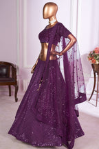 Purple Georgette Lehenga Choli For Indian & Pakistani Wedding Festival - Sequins & Thread Embroidery Work