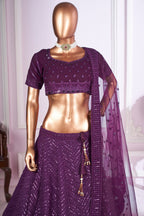 Purple Georgette Lehenga Choli For Indian & Pakistani Wedding Festival - Sequins & Thread Embroidery Work