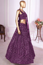 Dark Magenta Georgette Lehenga Choli For Indian & Pakistani Wedding Festival - Sequins & Thread Embroidery Work