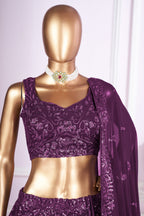 Dark Magenta Georgette Lehenga Choli For Indian & Pakistani Wedding Festival - Sequins & Thread Embroidery Work