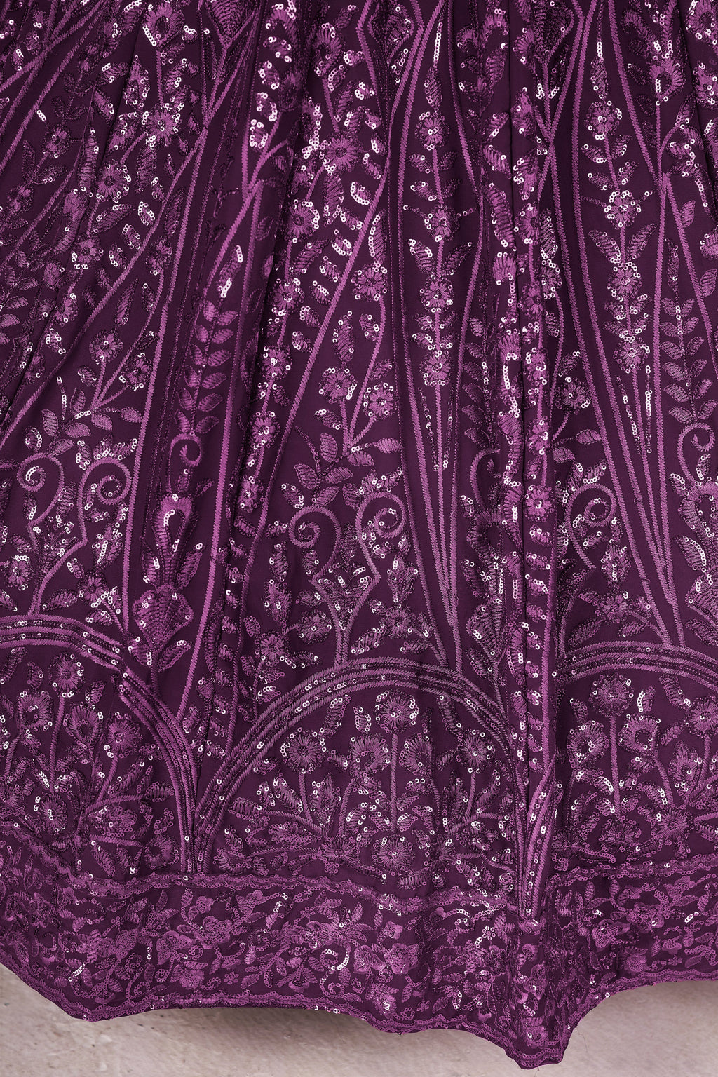 Dark Magenta Georgette Lehenga Choli For Indian & Pakistani Wedding Festival - Sequins & Thread Embroidery Work
