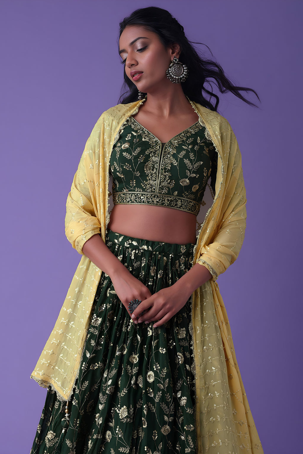 Emerald Green Georgette Lehenga Choli For Indian & Pakistani Wedding Festival - Zari Work, Sequence Embroidery Work