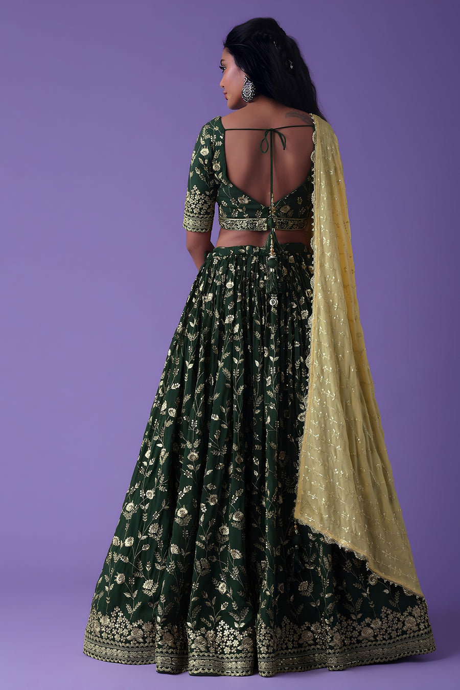Emerald Green Georgette Lehenga Choli For Indian & Pakistani Wedding Festival - Zari Work, Sequence Embroidery Work 42 Emerald Green Georgette Lehenga Choli For Indian & Pakistani Wedding Festival - Zari Work, Sequence Embroidery Work 42