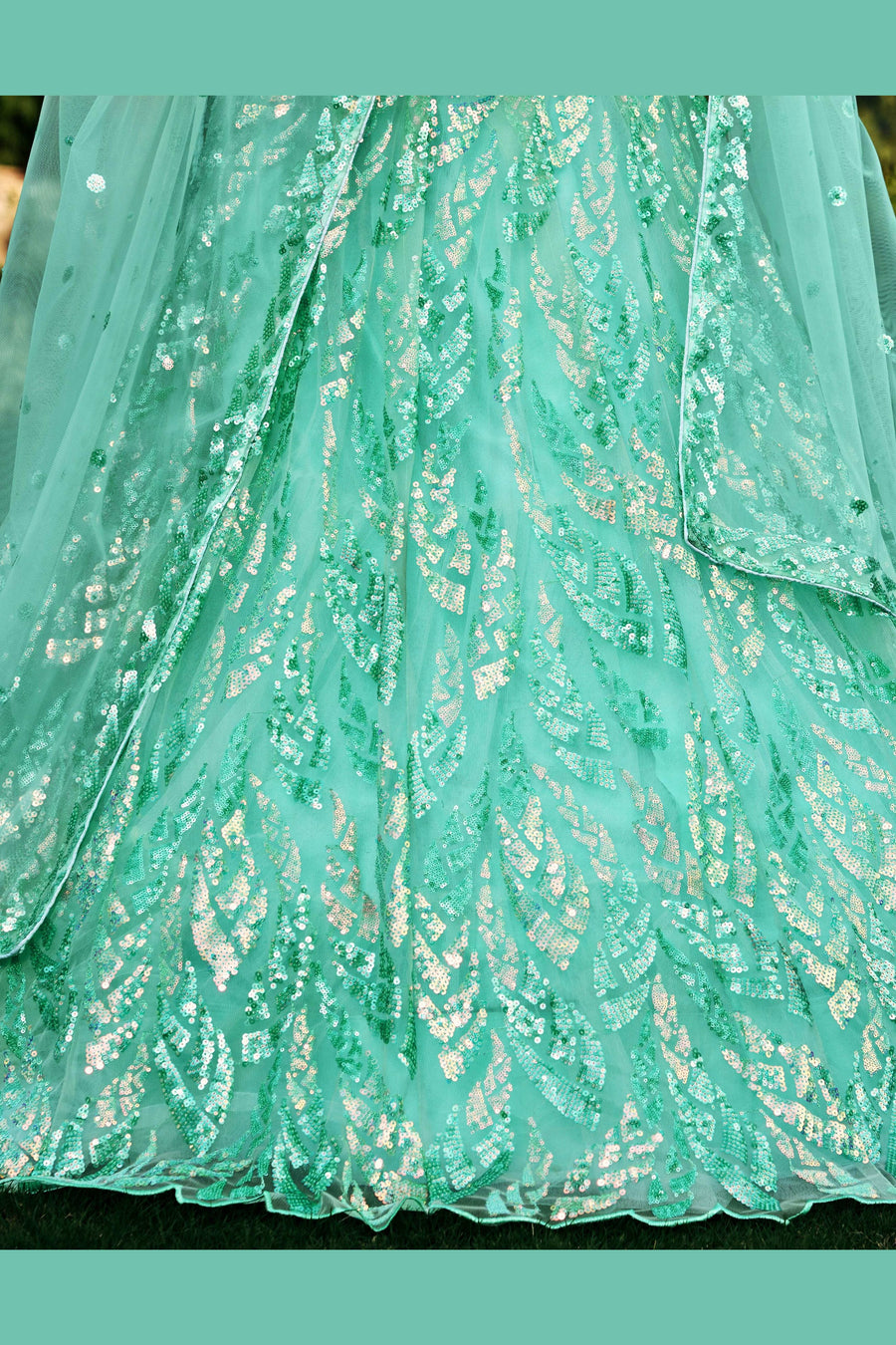 Sea Green Net Reception Lehenga Choli For Indian & Pakistani Wedding Festival - Sequins & Thread Embroidery Work