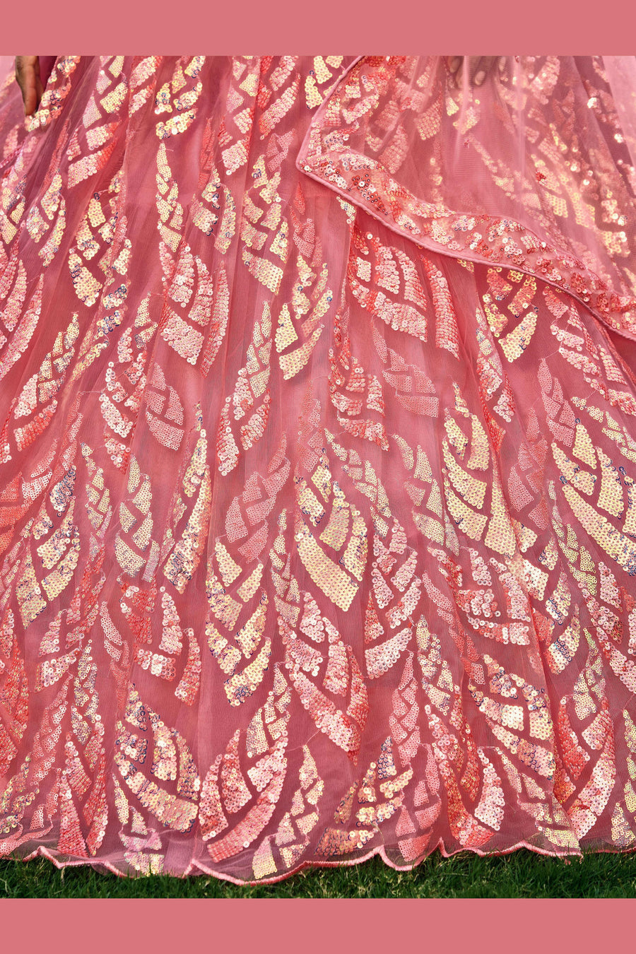 Pink Net Reception Lehenga Choli For Indian & Pakistani Wedding Festival - Sequins & Thread Embroidery Work