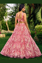 Pink Net Reception Lehenga Choli For Indian & Pakistani Wedding Festival - Sequins & Thread Embroidery Work