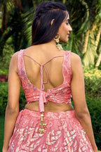 Pink Net Reception Lehenga Choli For Indian & Pakistani Wedding Festival - Sequins & Thread Embroidery Work