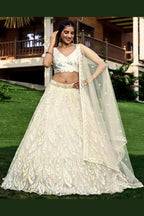 White Net Reception Lehenga Choli For Indian & Pakistani Wedding Festival - Sequins & Thread Embroidery Work