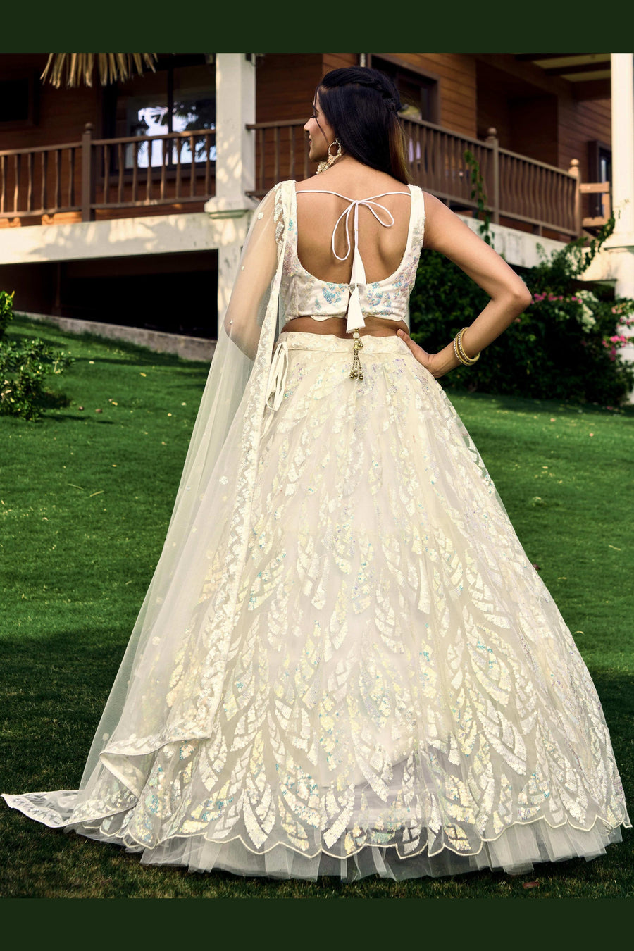 White Net Reception Lehenga Choli For Indian & Pakistani Wedding Festival - Sequins & Thread Embroidery Work