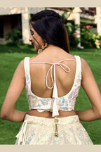 White Net Reception Lehenga Choli For Indian & Pakistani Wedding Festival - Sequins & Thread Embroidery Work