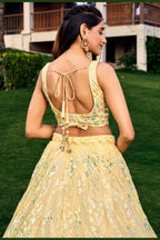 Yellow Net Reception Lehenga Choli For Indian & Pakistani Wedding Festival - Sequins & Thread Embroidery Work