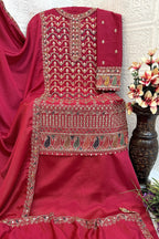 Pink Chinon Silk Kameez With Palazzo Suit For Indian & Pakistani Wedding Festival - Thread & Sequence Embroidery